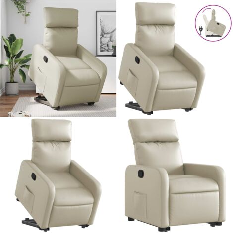 Sillón reclinable elevable cuero artificial color crema - Sillón para personas mayores - Motor eléctrico