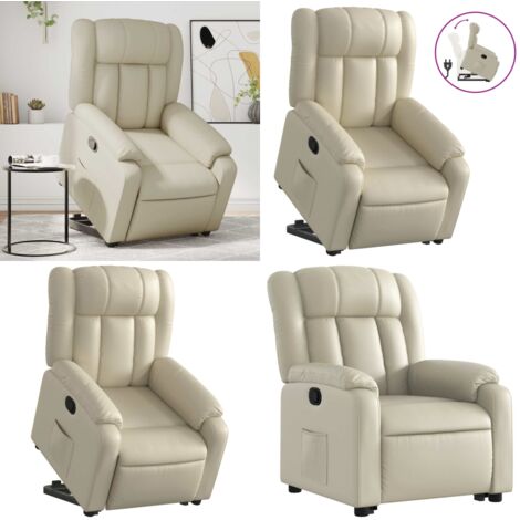 Sillón reclinable elevable cuero artificial color crema - Sillón para personas mayores - Motor eléctrico