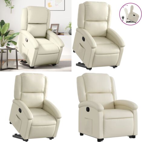 Sillón reclinable elevable cuero artificial color crema - Sillón para personas mayores - Motor eléctrico