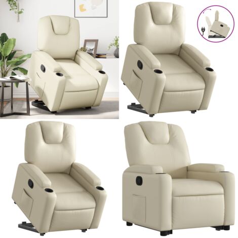 Sillón reclinable elevable cuero artificial color crema - Sillón para personas mayores - Sillón con motor eléctrico