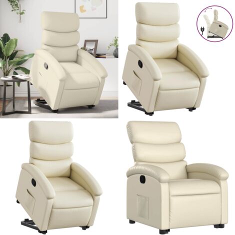 Sillón reclinable elevable cuero artificial color crema - Sillón para personas mayores - Sillón con motor eléctrico