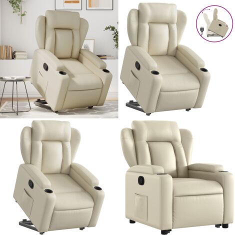 Sillón reclinable elevable cuero artificial color crema - Sillón para personas mayores - Sillón con motor eléctrico