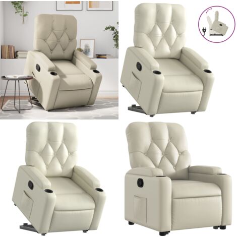 Sillón reclinable elevable cuero artificial color crema - Sillón para personas mayores - Sillón con motor eléctrico