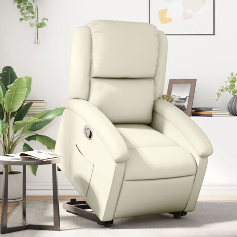 Sillón reclinable elevable cuero artificial color crema vidaXL