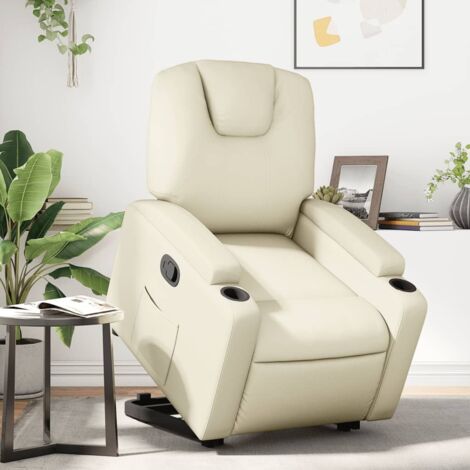 Sillón reclinable elevable cuero artificial color crema vidaXL