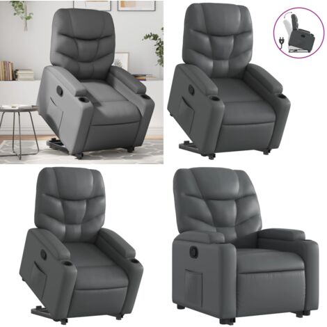 Sillón reclinable elevable cuero artificial gris - Sillón para personas mayores - Motor eléctrico