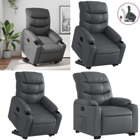 Sillón reclinable elevable cuero artificial gris - Sillón para personas mayores - Motor eléctrico