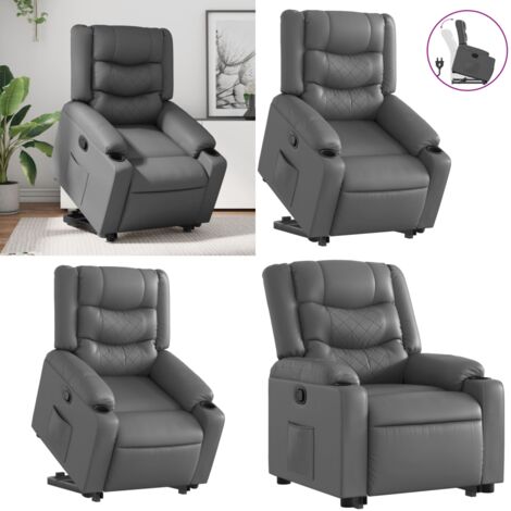 Sillón reclinable elevable cuero artificial gris - Sillón para personas mayores - Sillón con motor eléctrico