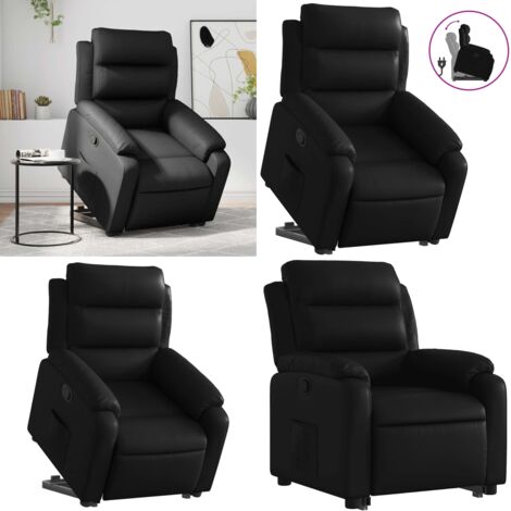 Sillón reclinable elevable cuero artificial negro - Sillón para personas mayores - Motor eléctrico