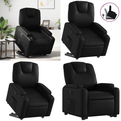 Sillón reclinable elevable cuero artificial negro - Sillón para personas mayores - Motor eléctrico