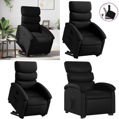 Sillón reclinable elevable cuero artificial negro - Sillón para personas mayores - Sillón con motor eléctrico