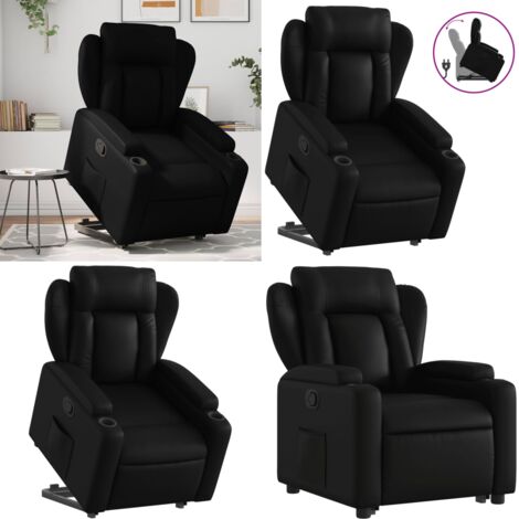 Sillón reclinable elevable cuero artificial negro - Sillón para personas mayores - Sillón con motor eléctrico