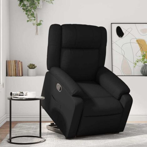 Sillón reclinable elevable cuero artificial negro vidaXL