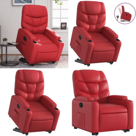Sillón reclinable elevable cuero artificial rojo - Sillón para personas mayores - Motor eléctrico