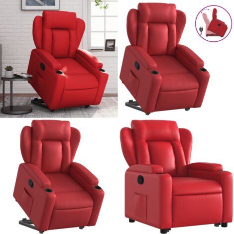 Sillón reclinable elevable cuero artificial rojo - Sillón para personas mayores - Motor eléctrico
