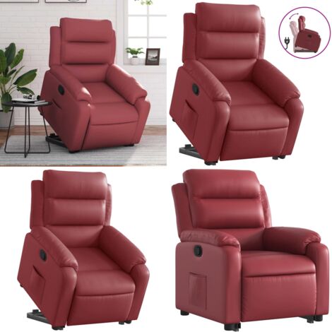 Sillón reclinable elevable cuero artificial rojo tinto - Sillón para personas mayores - Motor eléctrico