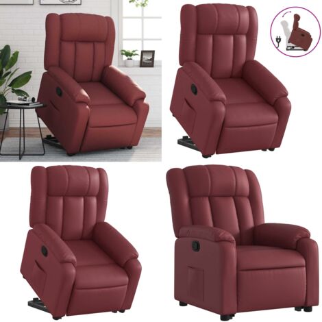 Sillón reclinable elevable cuero artificial rojo tinto - Sillón para personas mayores - Motor eléctrico