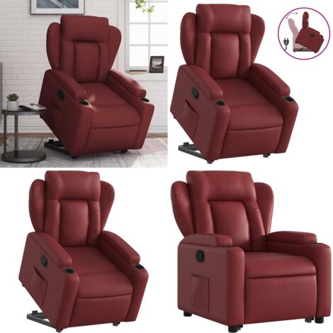 Sillón reclinable elevable cuero artificial rojo tinto - Sillón para personas mayores - Motor eléctrico