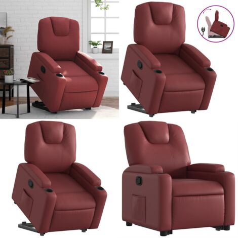 Sillón reclinable elevable cuero artificial rojo tinto - Sillón para personas mayores - Sillón con motor eléctrico