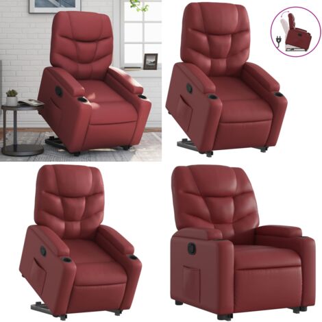 Sillón reclinable elevable cuero artificial rojo tinto - Sillón para personas mayores - Sillón con motor eléctrico