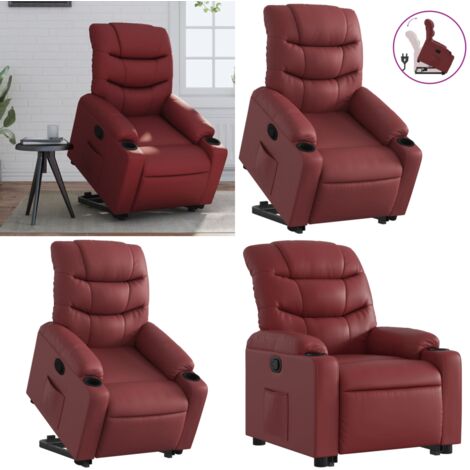 Sillón reclinable elevable cuero artificial rojo tinto - Sillón para personas mayores - Sillón con motor eléctrico