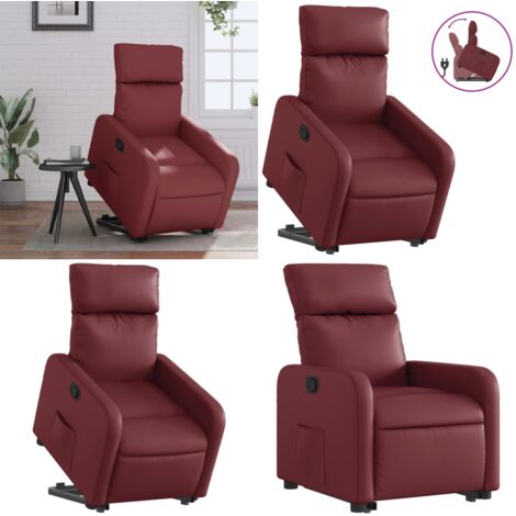 Sillón reclinable elevable cuero artificial rojo tinto - Sillón para personas mayores - Sillón con motor eléctrico