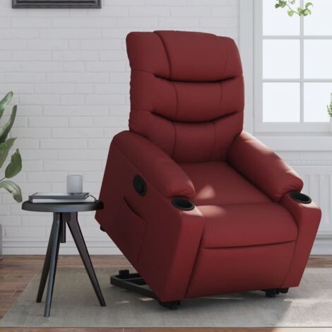 Sillón reclinable elevable cuero artificial rojo tinto vidaXL