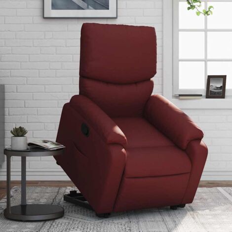 Sillón reclinable elevable cuero artificial rojo tinto vidaXL