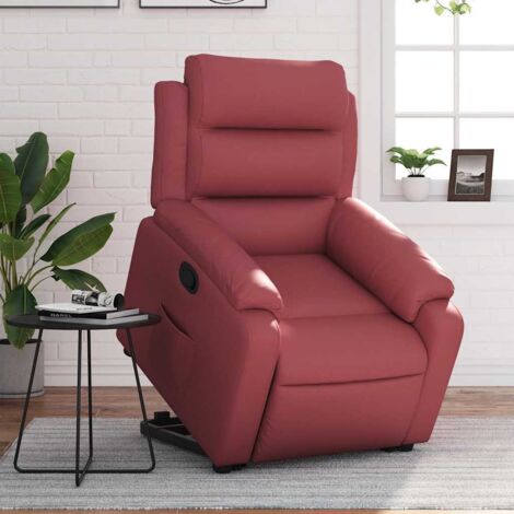 Sillón reclinable elevable cuero artificial rojo tinto vidaXL