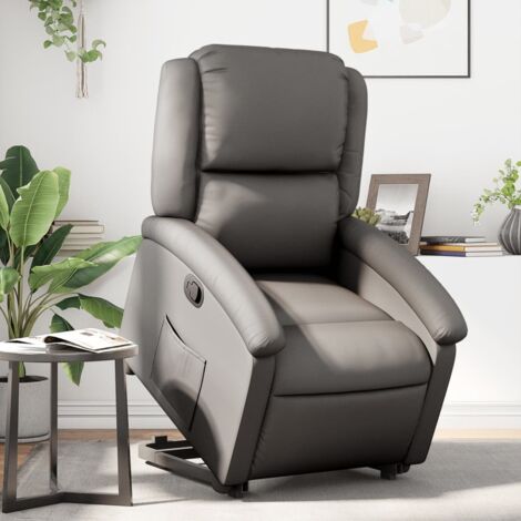 Sillón reclinable elevable cuero auténtico gris vidaXL