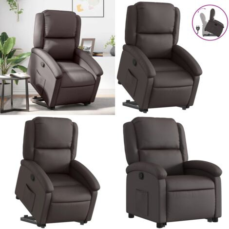 Sillón reclinable elevable cuero auténtico marrón oscuro - Sillón para personas mayores - Sillón con motor eléctrico