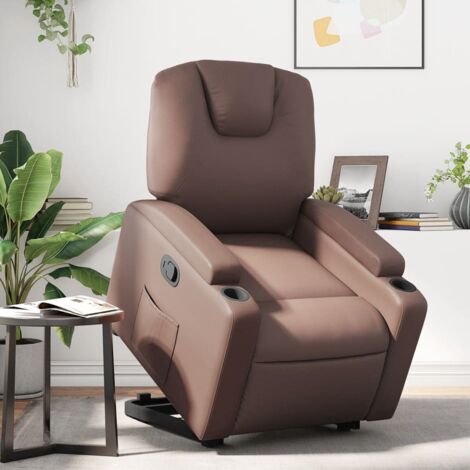 Sillón reclinable elevable cuero sintético marrón vidaXL