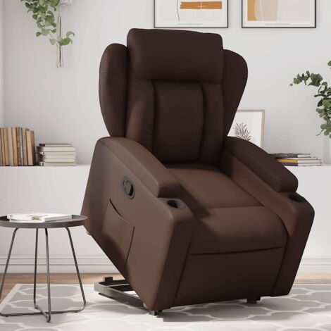 Sillón reclinable elevable cuero sintético marrón vidaXL