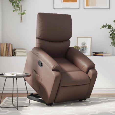 Sillón reclinable elevable cuero sintético marrón vidaXL