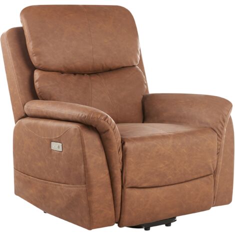 Sillón reclinable elevable de piel sintética con función de masaje eléctrico marrón Glorie