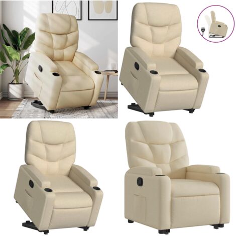 Sillón reclinable elevable de tela color crema - Asiento elevable - Sillón para personas mayores