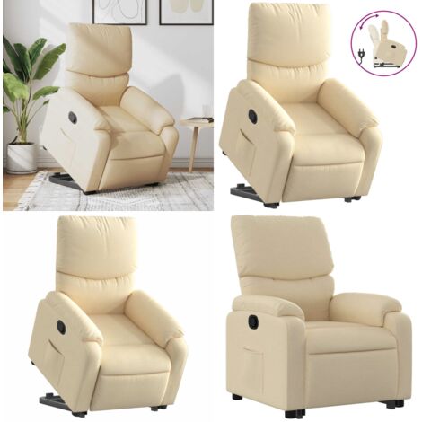 Sillón reclinable elevable de tela color crema - Sillón para personas mayores - Elevación eléctrica