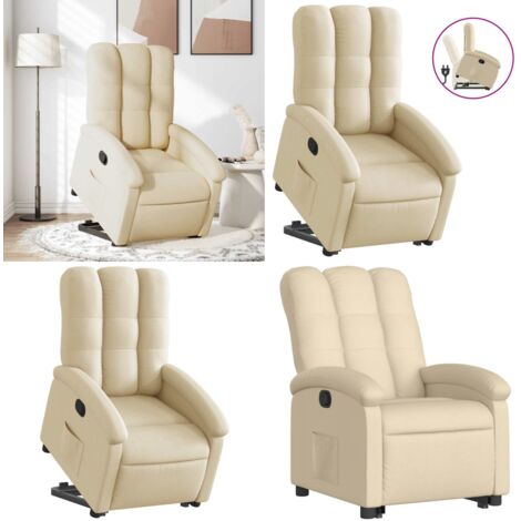 Sillón reclinable elevable de tela color crema - Sillón para personas mayores - Elevación eléctrica