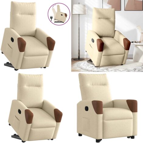 Sillón reclinable elevable de tela color crema - Sillón para personas mayores - Elevación eléctrica