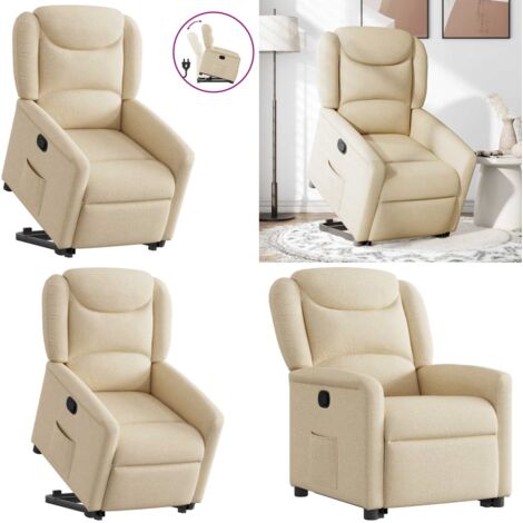 Sillón reclinable elevable de tela color crema - Sillón para personas mayores - Elevación eléctrica