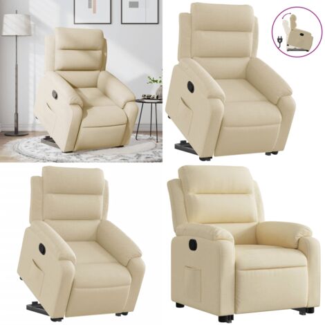 Sillón reclinable elevable de tela color crema - Sillón para personas mayores - Motor eléctrico