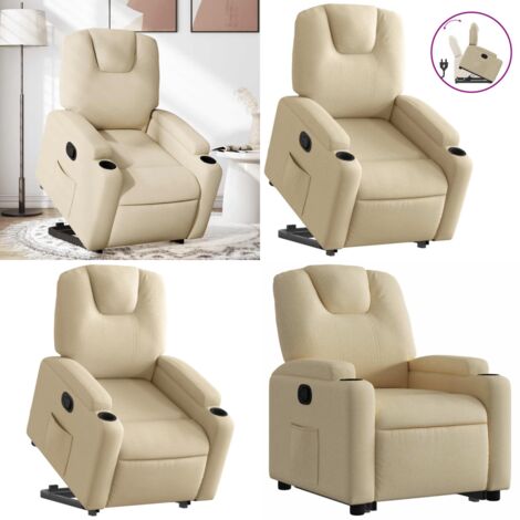 Sillón reclinable elevable de tela color crema - Sillón para personas mayores - Sillón eléctrico