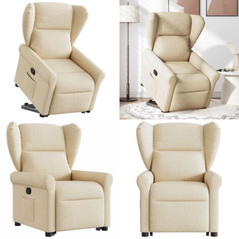 Sillón reclinable elevable de tela color crema - Sillón para personas mayores - Sillón eléctrico