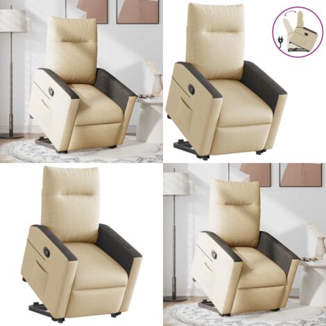 Sillón reclinable elevable de tela color crema - Sillón para personas mayores - Sillón eléctrico