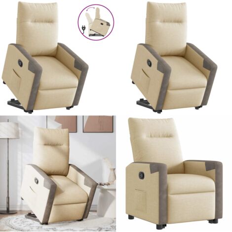 Sillón reclinable elevable de tela color crema - Sillón para personas mayores - Sillón eléctrico