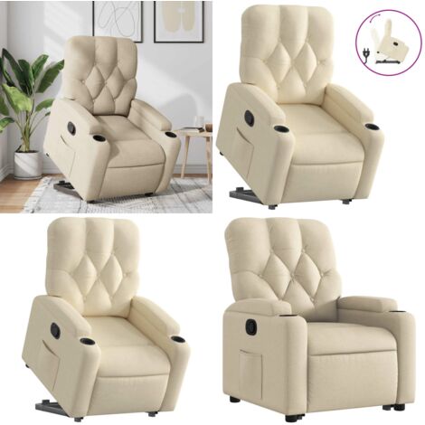 Sillón reclinable elevable de tela color crema - Sillón para personas mayores - Sillón eléctrico
