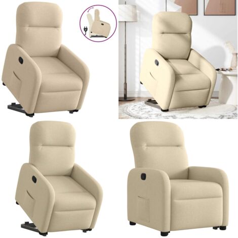 Sillón reclinable elevable de tela color crema - Sillón para personas mayores - Sillón eléctrico