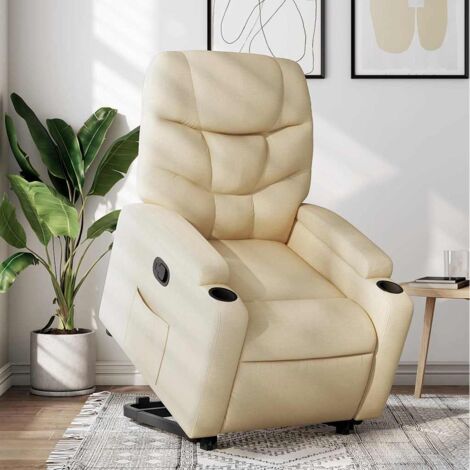 Sillón reclinable elevable de tela color crema vidaXL