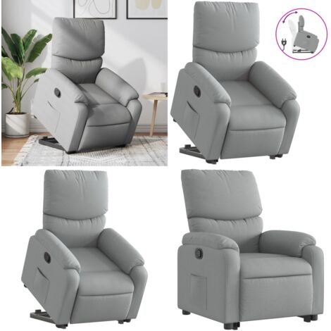 Sillón reclinable elevable de tela gris claro - Asiento elevable - Sillón para personas mayores