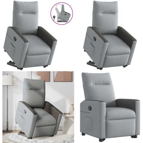 Sillón reclinable elevable de tela gris claro - Sillón elevable - Sillón para personas mayores